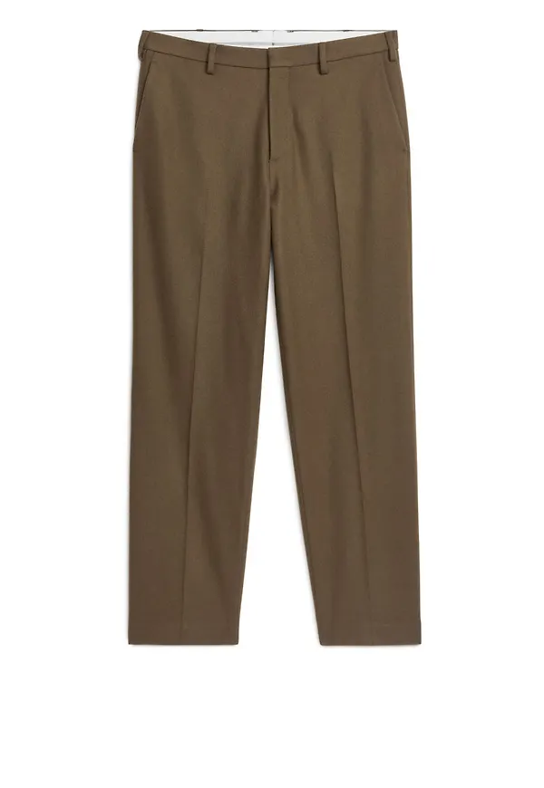 Straight Melton Wool Trousers - Beige