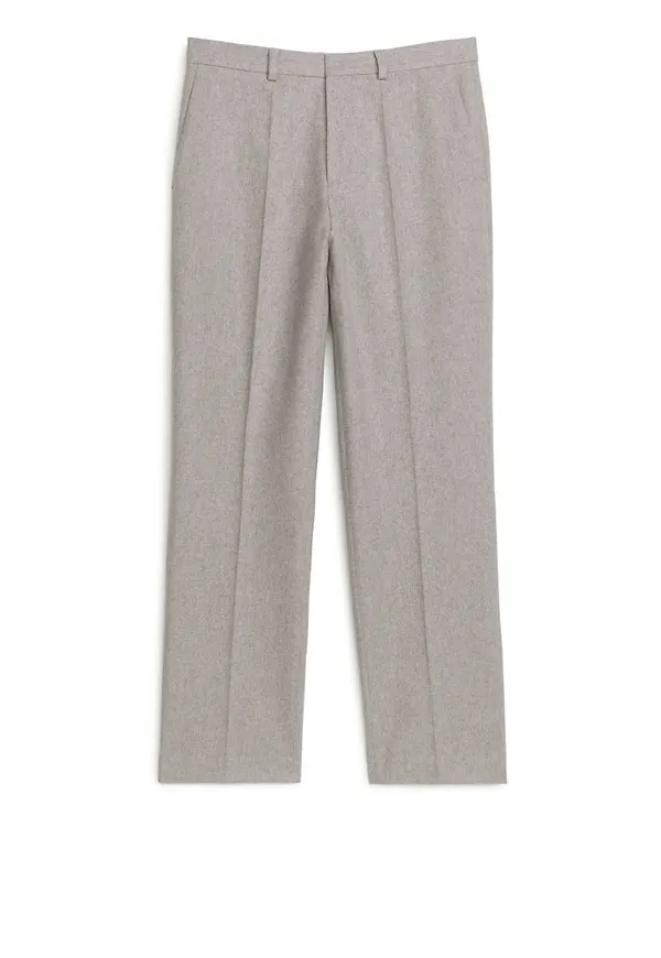 Straight Melton Wool Trousers - Beige