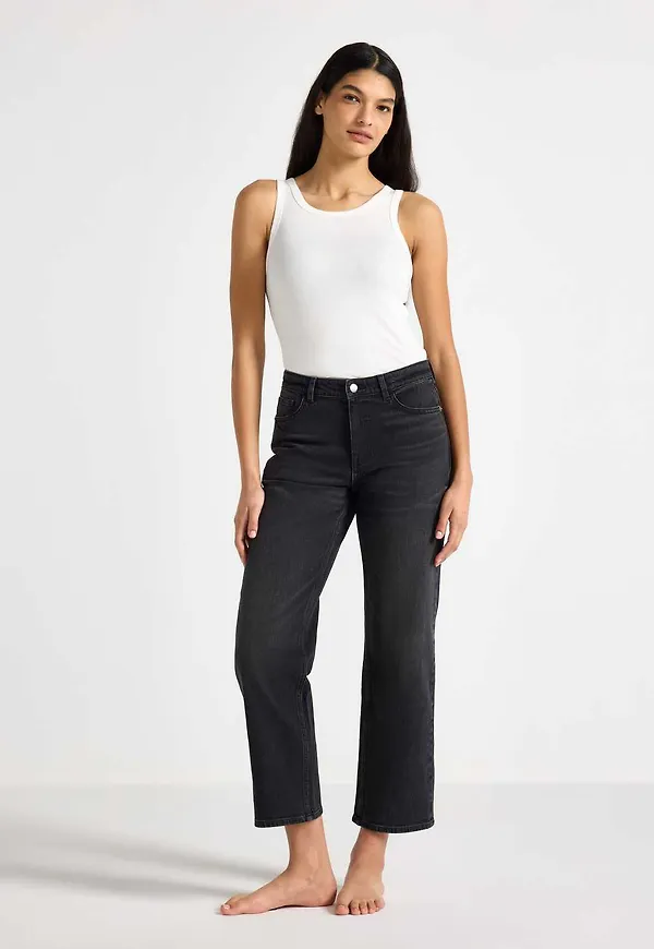 STRAIGHT Nea cropped jeans med lätt stretch