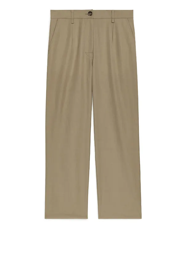 Straight Wool Blend Trousers - Beige