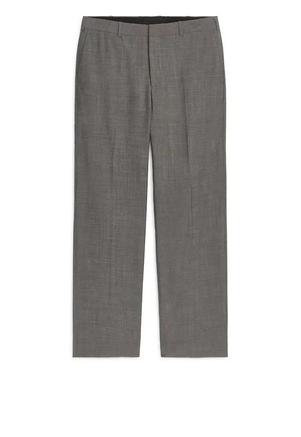Straight Wool Trousers - Grey