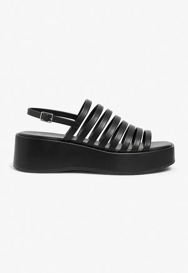 Strappy faux leather sandals - Black