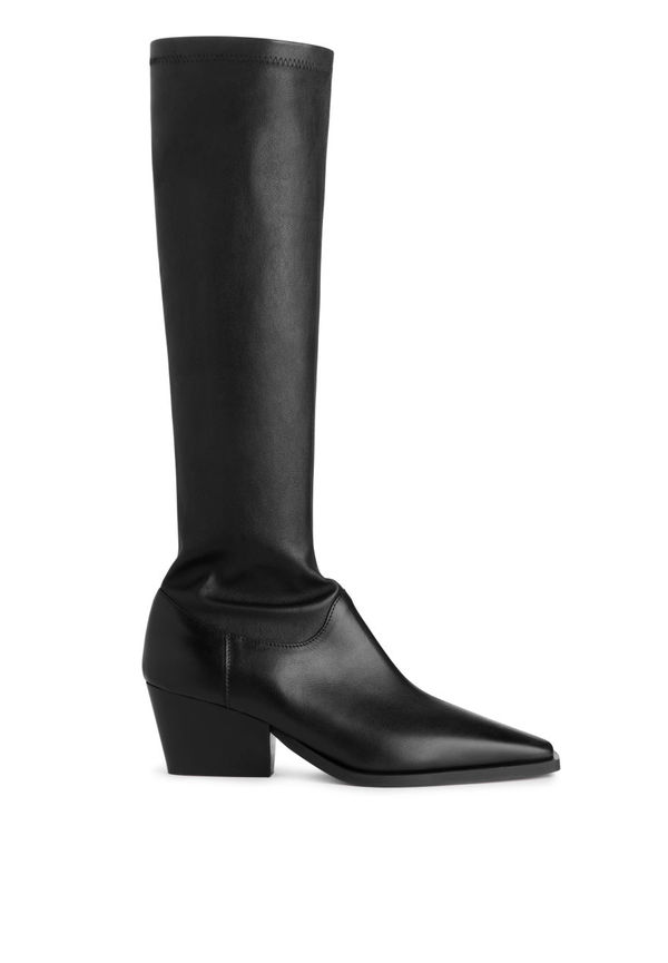 Stretch Leather Boots - Black