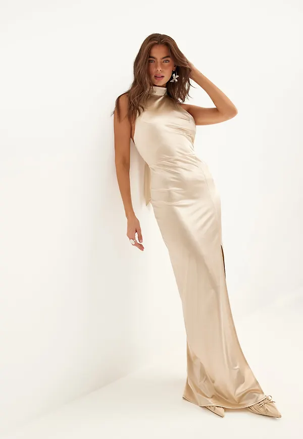 Stretch Satin Halterneck Gown