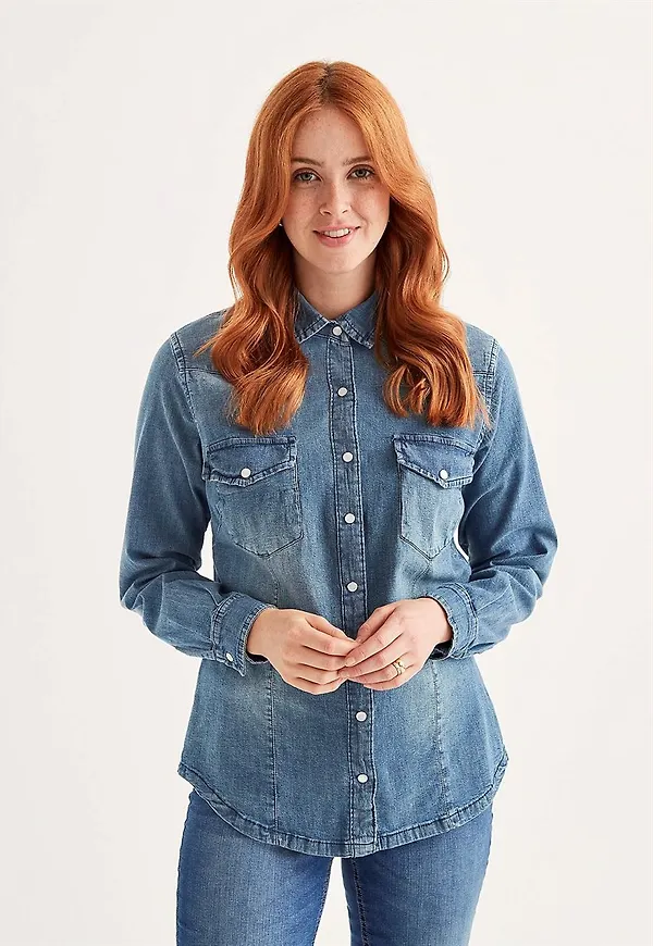 Stretchig jeansskjorta