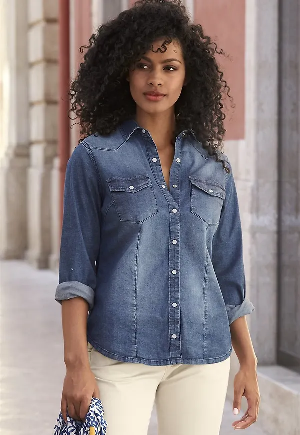 Stretchig jeansskjorta