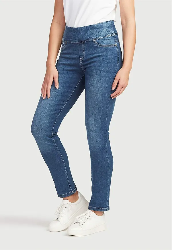 Stretchiga jeggings med hög resårmidja - två längder Elin