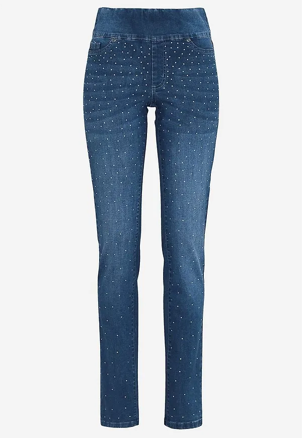 Stretchiga jeggings med strassdetaljer - två längder