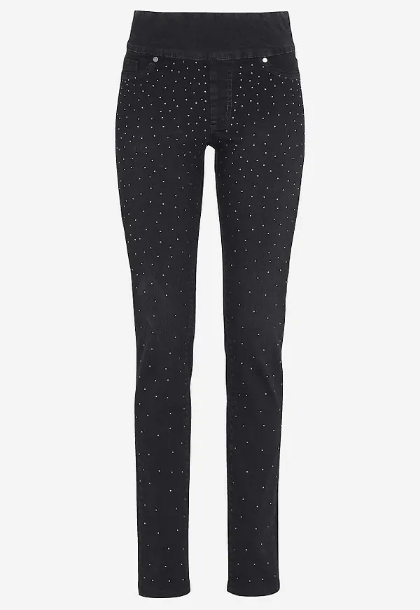 Stretchiga jeggings med strassdetaljer - två längder