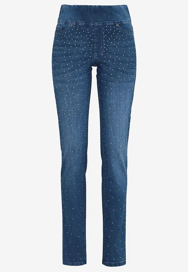 Stretchiga jeggings med strassdetaljer - två längder