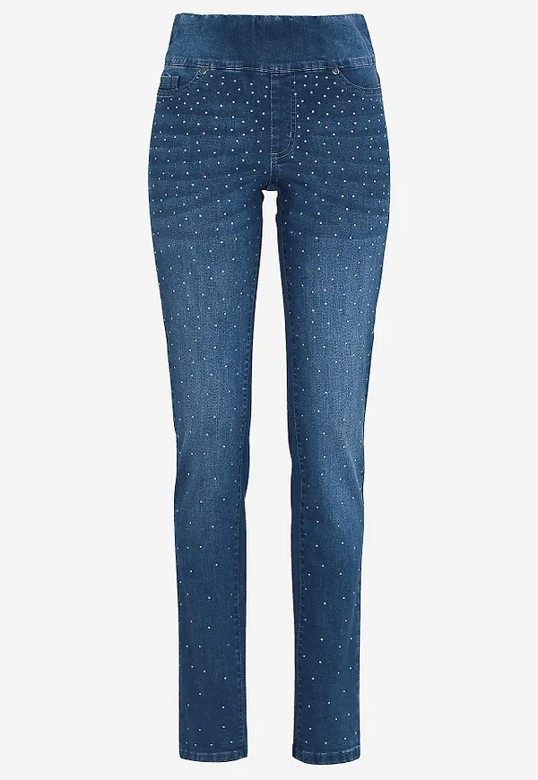 Stretchiga jeggings med strassdetaljer - två längder