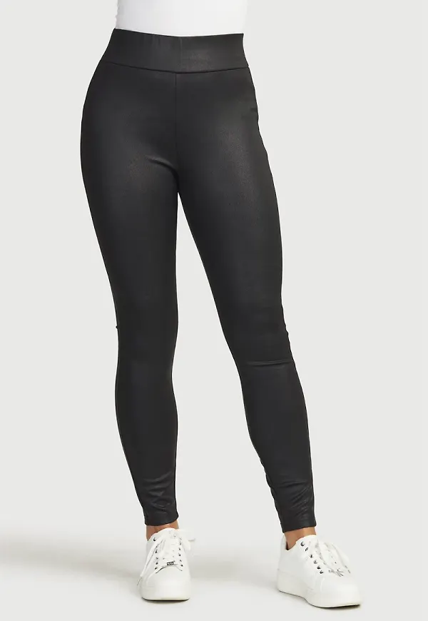 Stretchiga leggings i PU med struktur