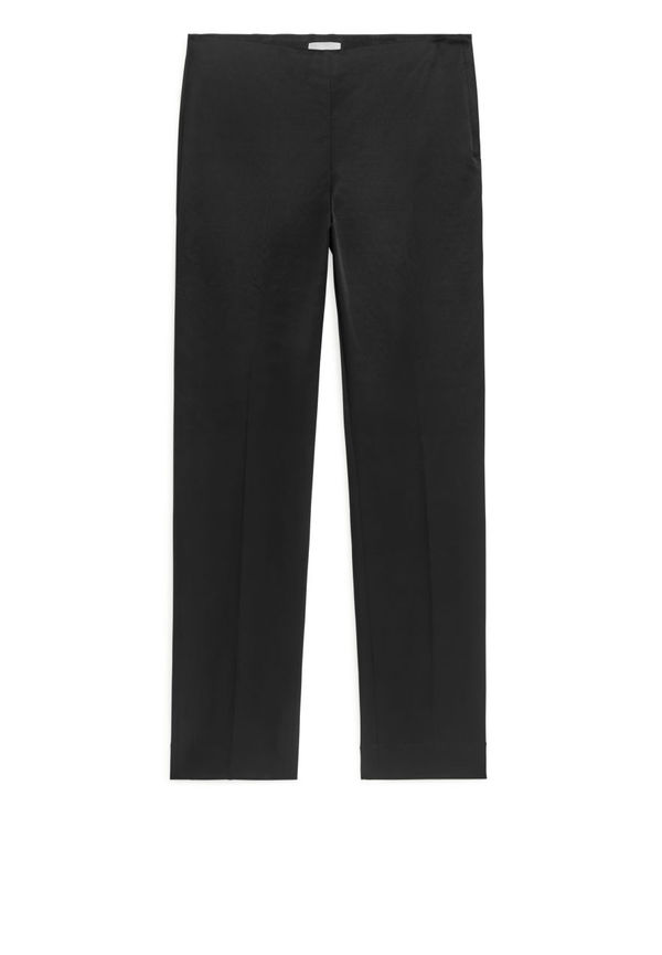 Stretchy Cotton Satin Trousers - Black