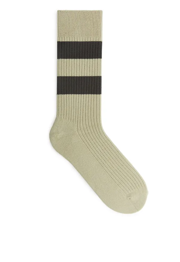 Striped Supima Cotton Rib Socks - Green