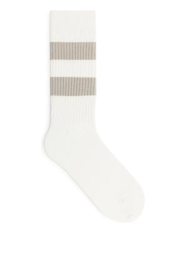 Striped Supima Cotton Rib Socks - White