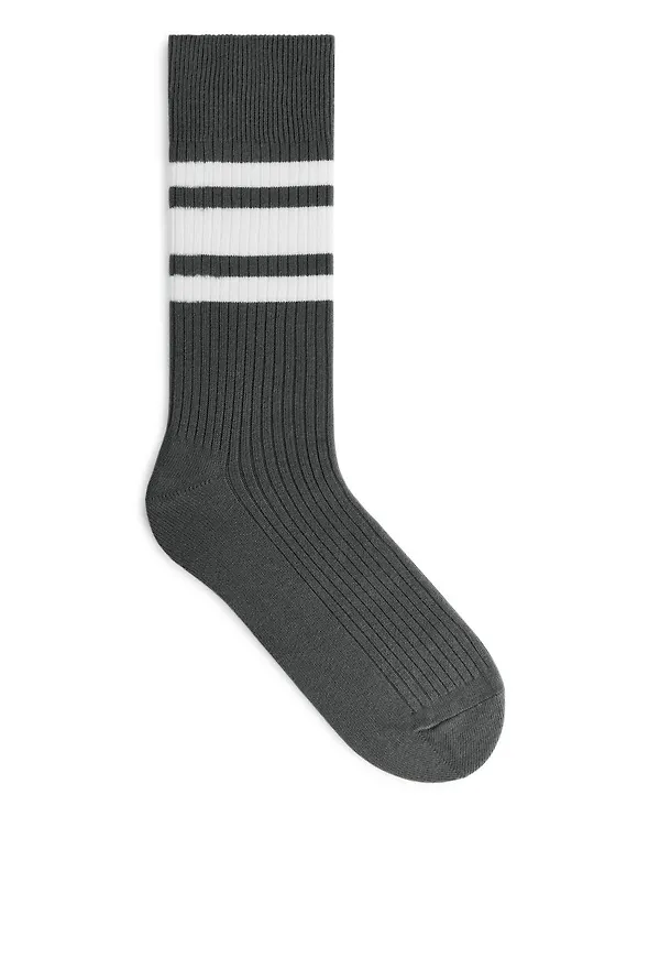 Striped Supima Cotton Socks - Grey