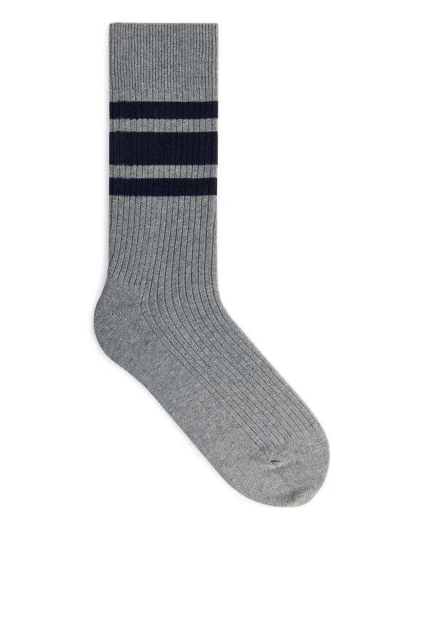 Striped Supima Cotton Socks - Grey