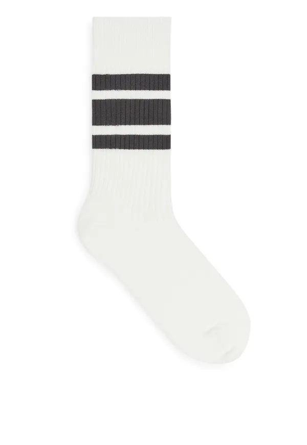 Striped Supima Cotton Socks - White