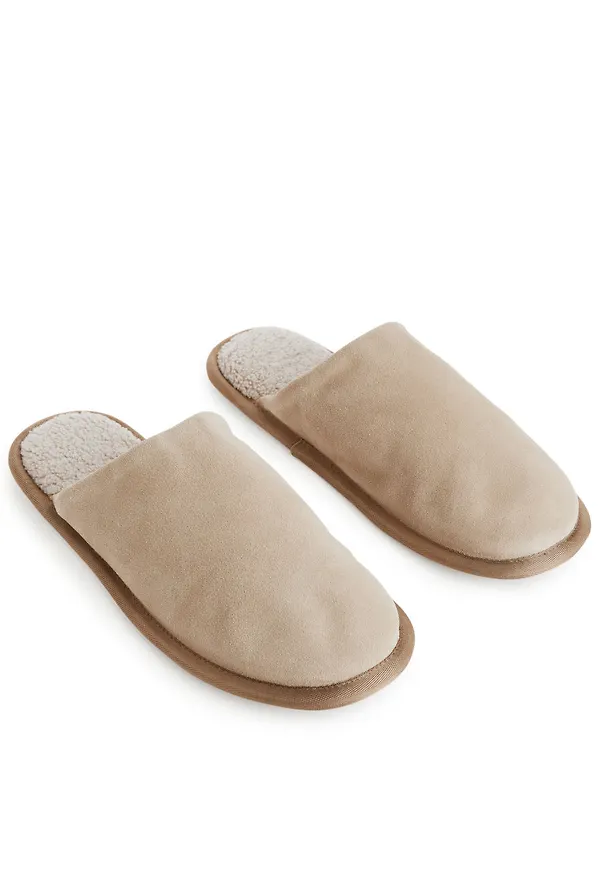 Suede Slippers - Beige