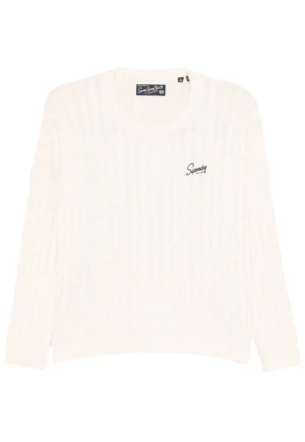 Superdry kabelstickad tröja - Vit