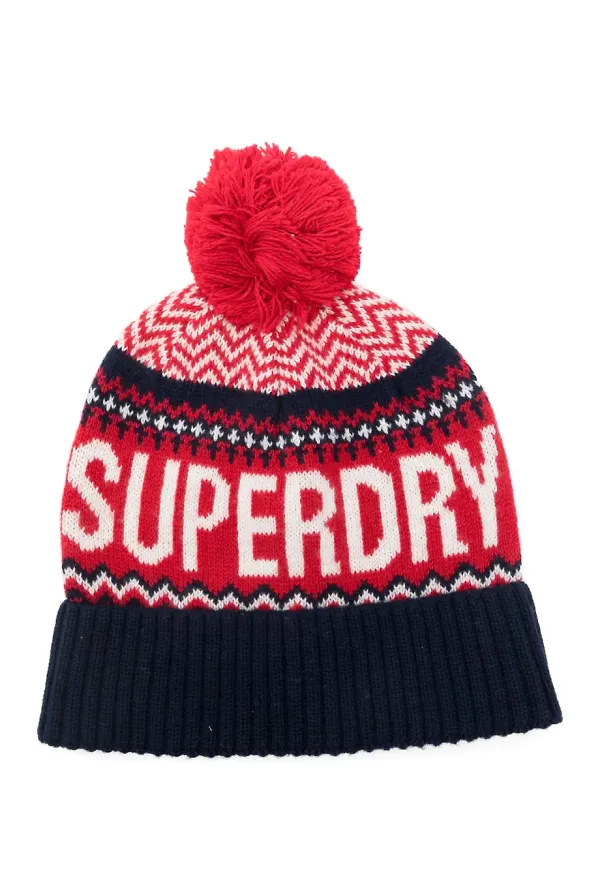 Superdry mössa med tofsdetalj - Röd