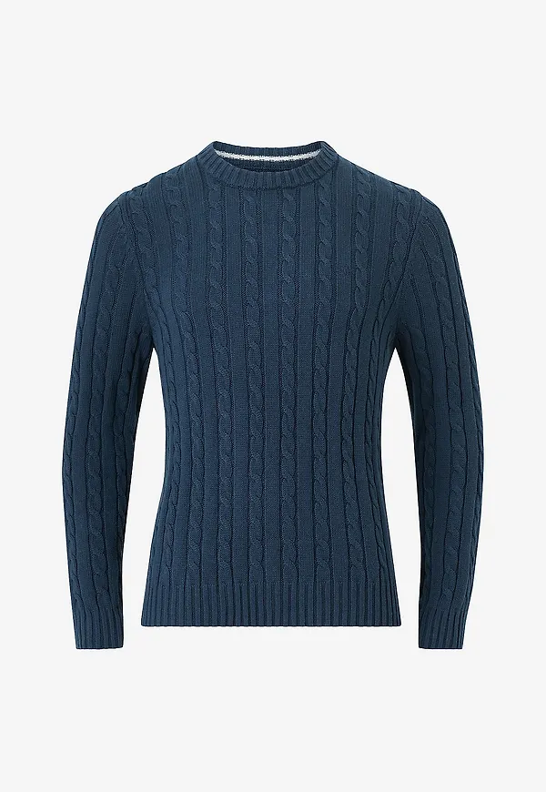 Superdry - Tröja Cotton Cable Knit Crew - Blå
