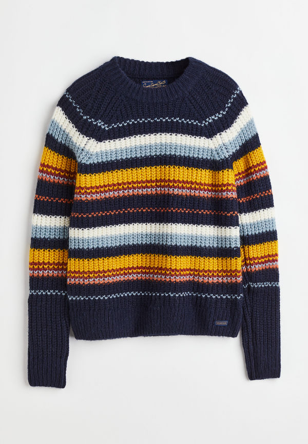 Superdry Vintage Brush Pattern Crew Mörkblå, Tröja i storlek S