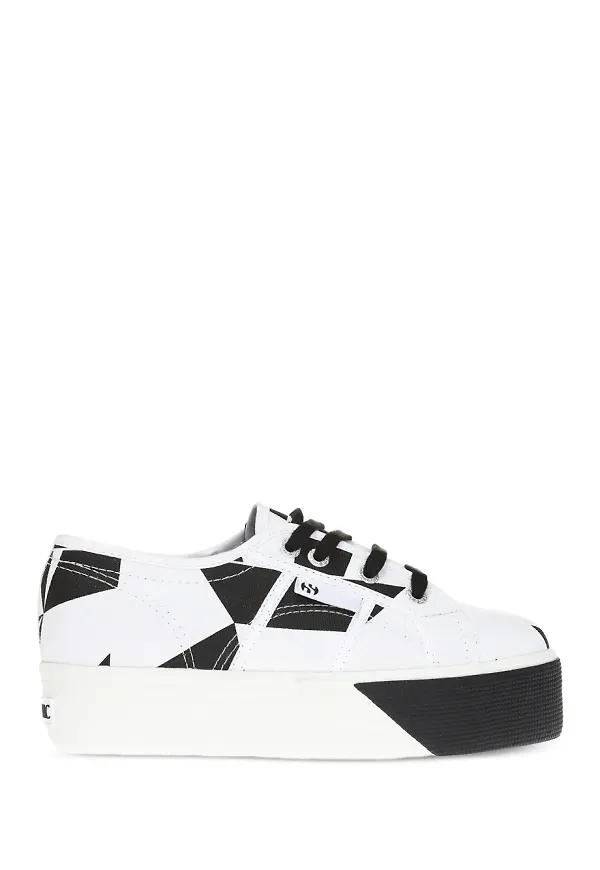 Superga tvåfärgade sneakers med snörning - Vit