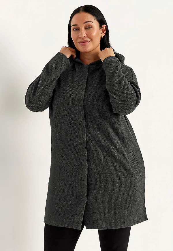 Supermjuk, lång cardigan med huva
