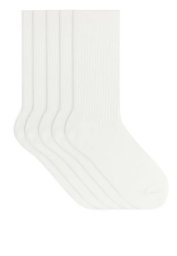 Supima Cotton Rib Socks, 5 Pairs - White