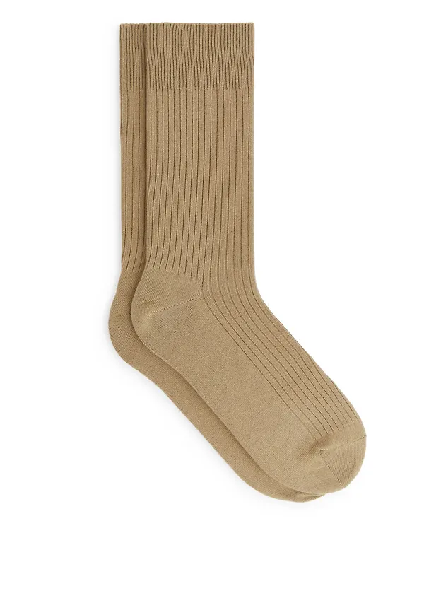 Supima Cotton Rib Socks - Beige