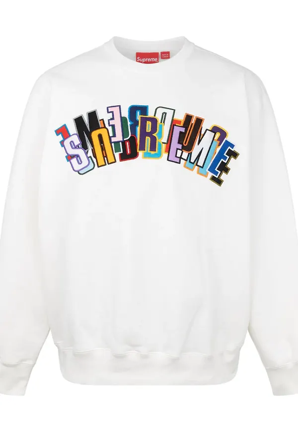 Supreme sweatshirt med rundad hals - Vit