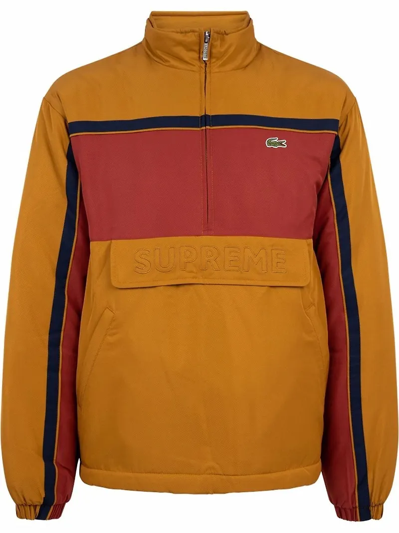 Supreme x Lacoste vadderad jacka med dragkedja - Brun