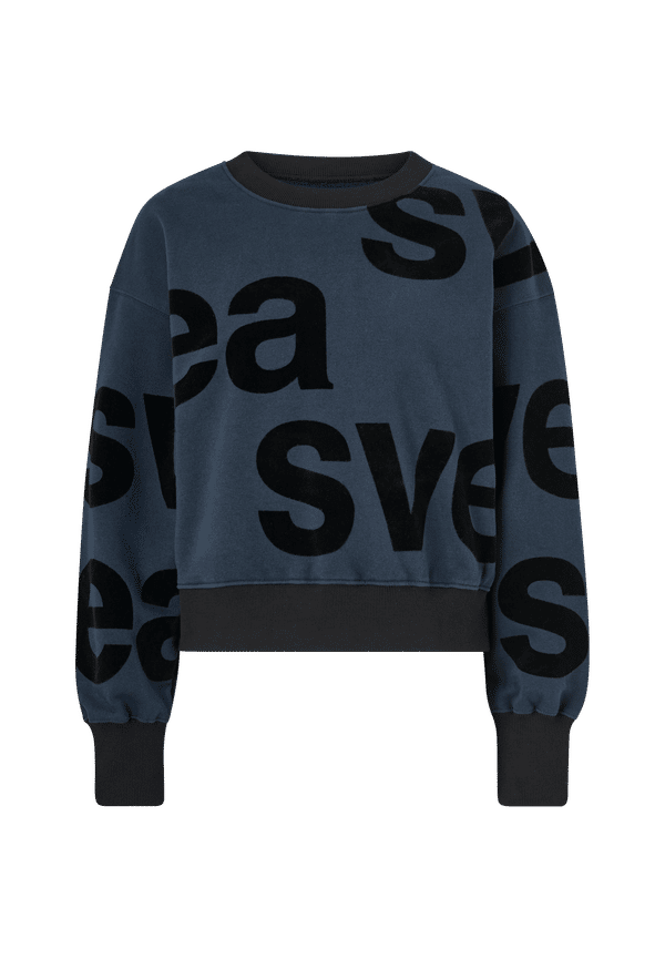 Svea - Sweatshirt W. Flockprint Crew Neck - Blå