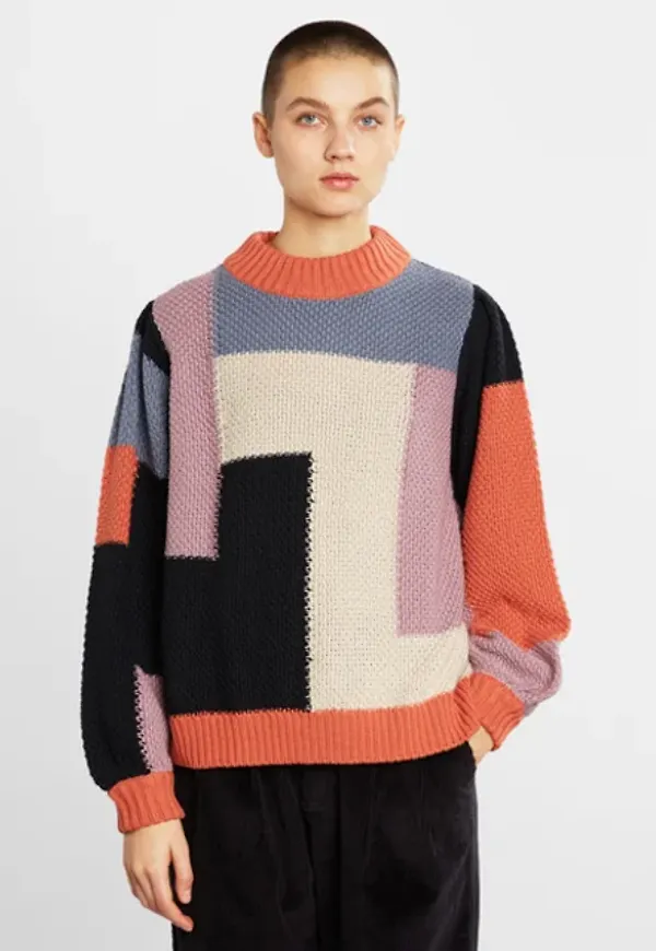 Sweater Knitted Rutbo Blocks Multi Berry