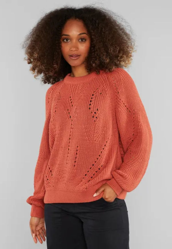 Sweater Ockelbo Pointelle Knit Terracotta Red