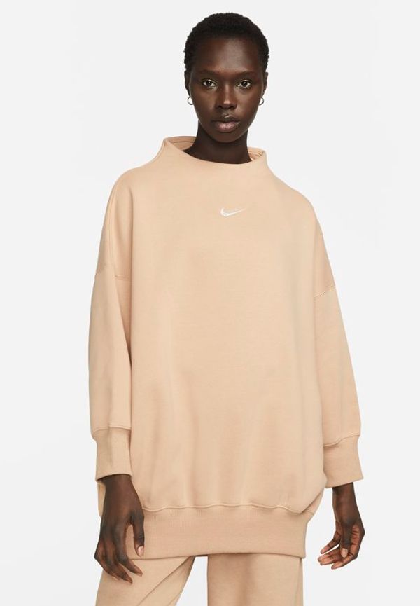 Sweatshirt med ståkrage i extra oversize-modell med trekvartsärm Nike Sportswear Phoenix för kvinnor - Brun