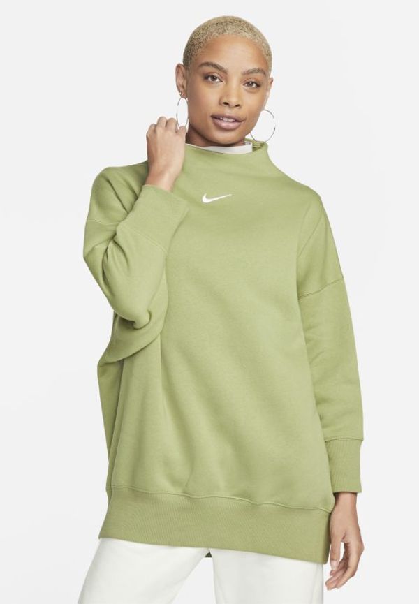 Sweatshirt med ståkrage i extra oversize-modell med trekvartsärm Nike Sportswear Phoenix för kvinnor - Grön