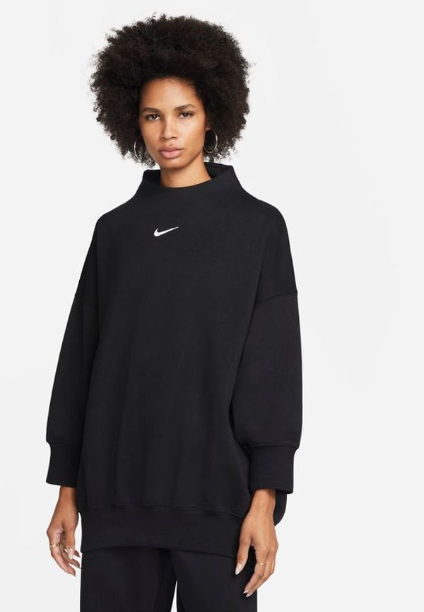 Sweatshirt med ståkrage i extra oversize-modell med trekvartsärm Nike Sportswear Phoenix för kvinnor - Svart