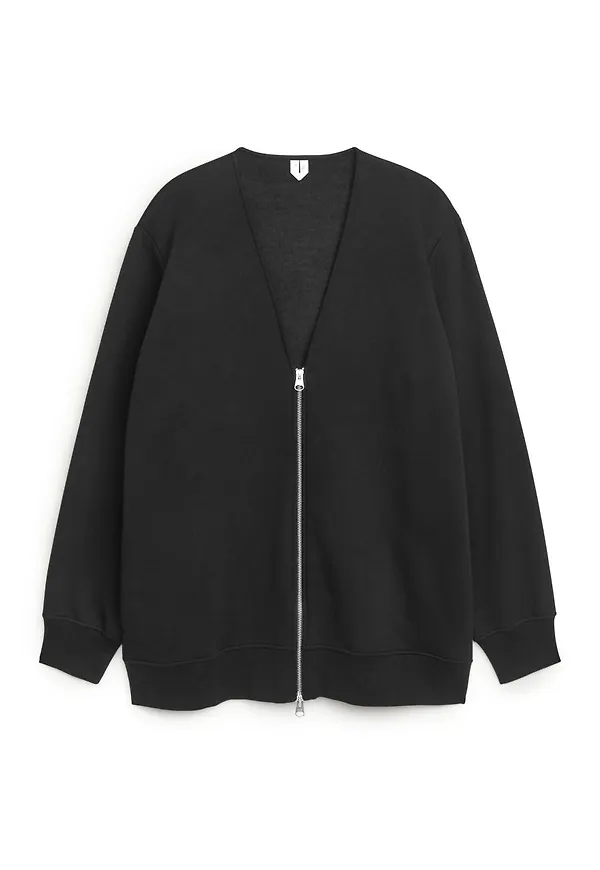 Sweatshirt Zip Cardigan - Black