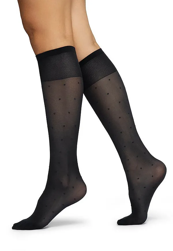 Swedish Stockings - Knästrumpor Doris Dots Knee-Highs - Svart