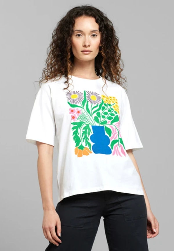 T-shirt Vadstena Cottage Flowers White
