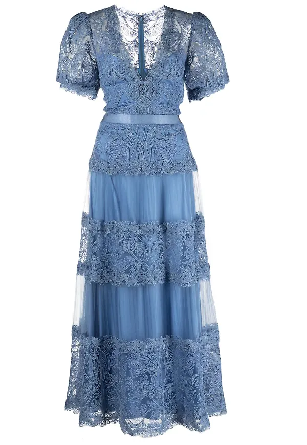 Tadashi Shoji Fatiha blommig spetsklänning - POWDER BLUE
