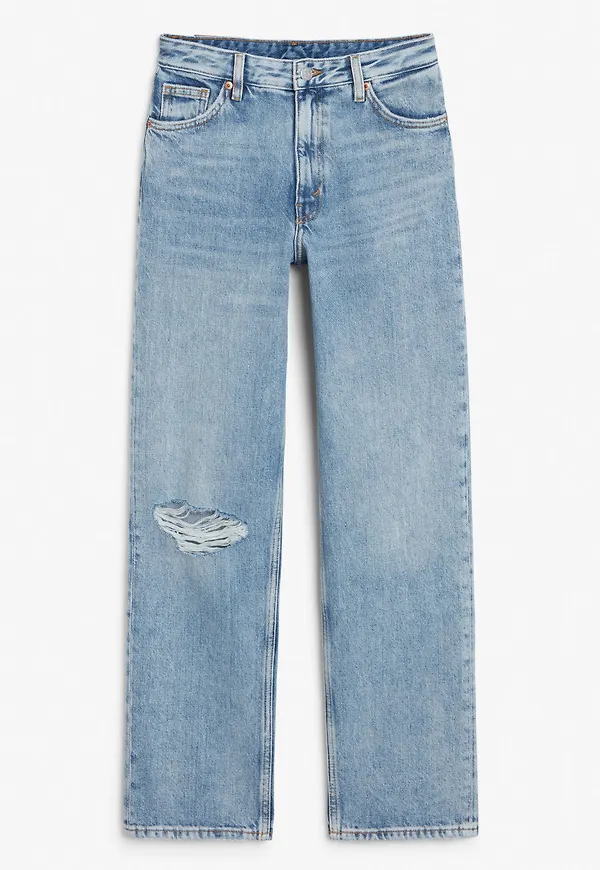 Taiki straight leg distressed mid blue jeans - Blue