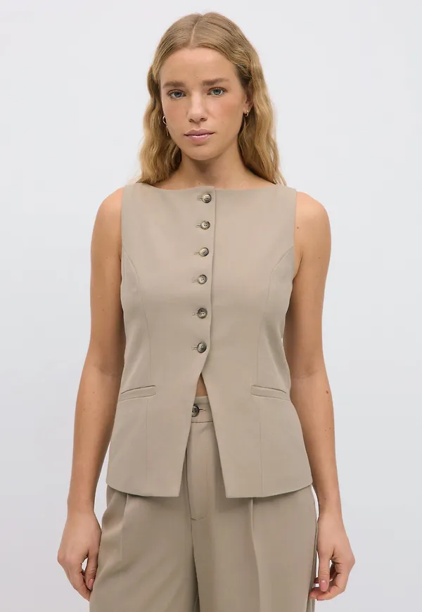Gina Tricot - Tailored boatneck vest - Västar - Beige - XXS - Dam