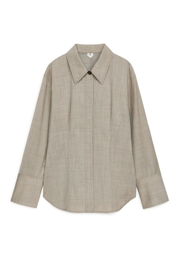 Tailored Wool Blend Overshirt - Beige