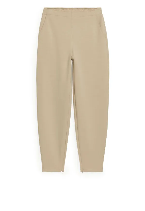 Tapered Jersey Trousers - Beige