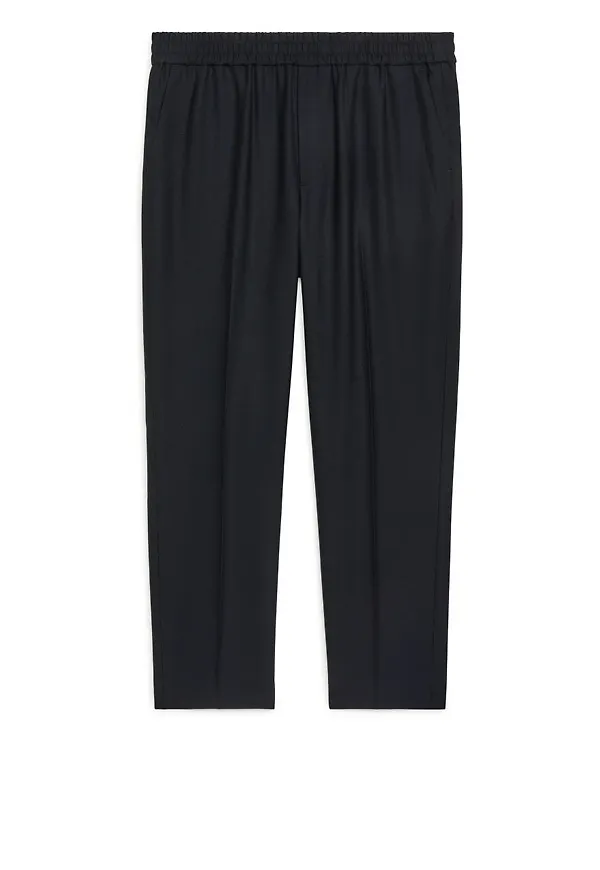 Tapered Wool-Blend Trousers - Blue