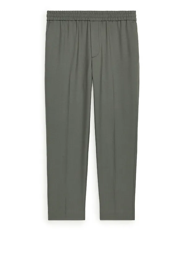 Tapered Wool-Blend Trousers - Grey