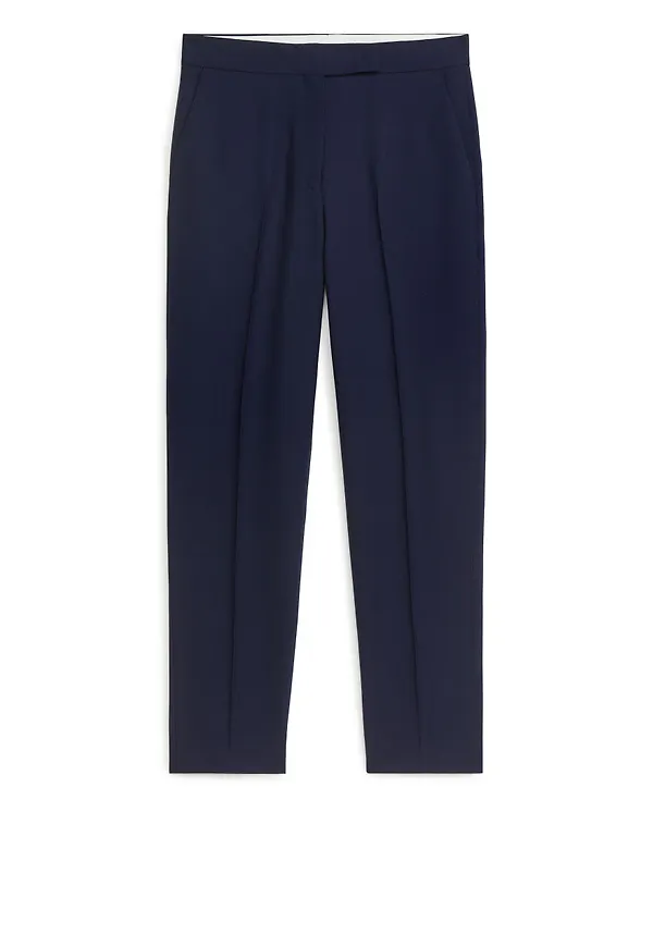 Tapered Wool Hopsack Trousers - Blue